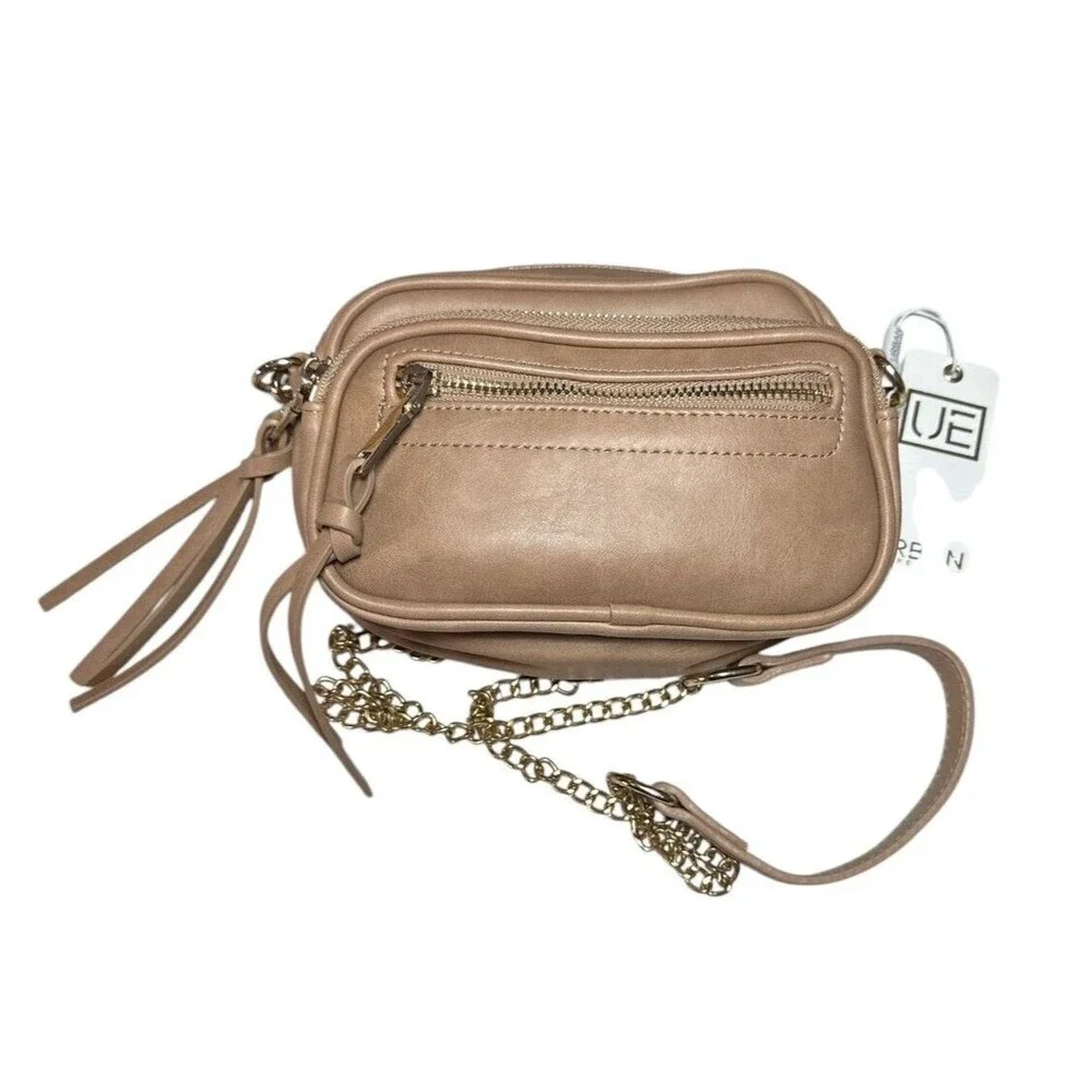 Urban Expressions Vegan Leather Jade Crossbody Purse Bag Tan w/ Gold Accents NWT